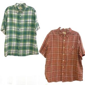 Weatherproof Vintage Washable Linen Short Sleeve Button Lot 2 Green Rust Men XXL